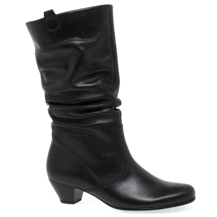 Black Gabor Rachel Fashion Leather Wide Fitting Boots