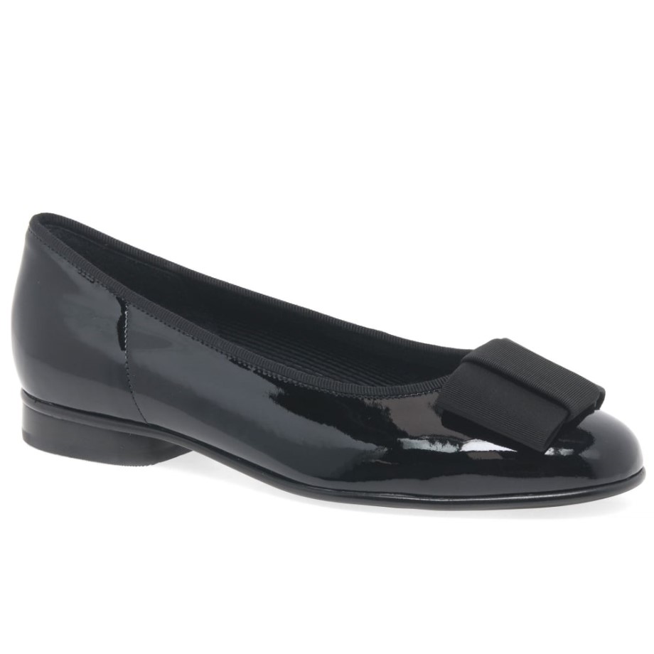 Black Patent Gabor Assist Womens Bow Trim Ballerina Flats