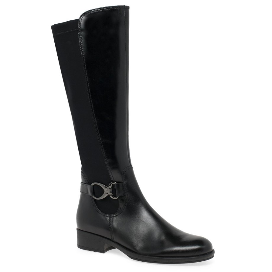 Gabor Black Leather Abia Fashion Womens Knee High Boots