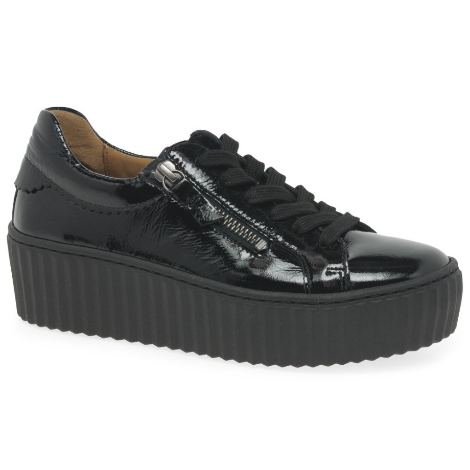Gabor Black Patent Dolly Ladies Trainers