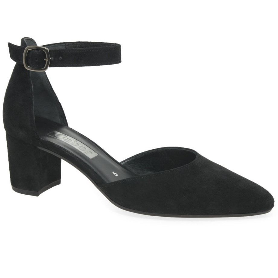 Gabor Black Suede Gala Womens Open Court Shoes