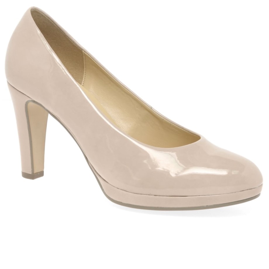 Gabor Sand Patent Splendid Womens High Heel Court Shoes