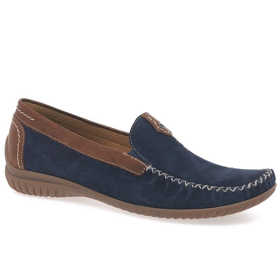 Navy Nubuck/Tan Gabor California Sporty Womens Moccasins